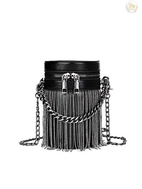 Handbags - Vegan Leather Y2K Punk Tassel Bucket Bag Gothic Fringe Shoulder Crossbody